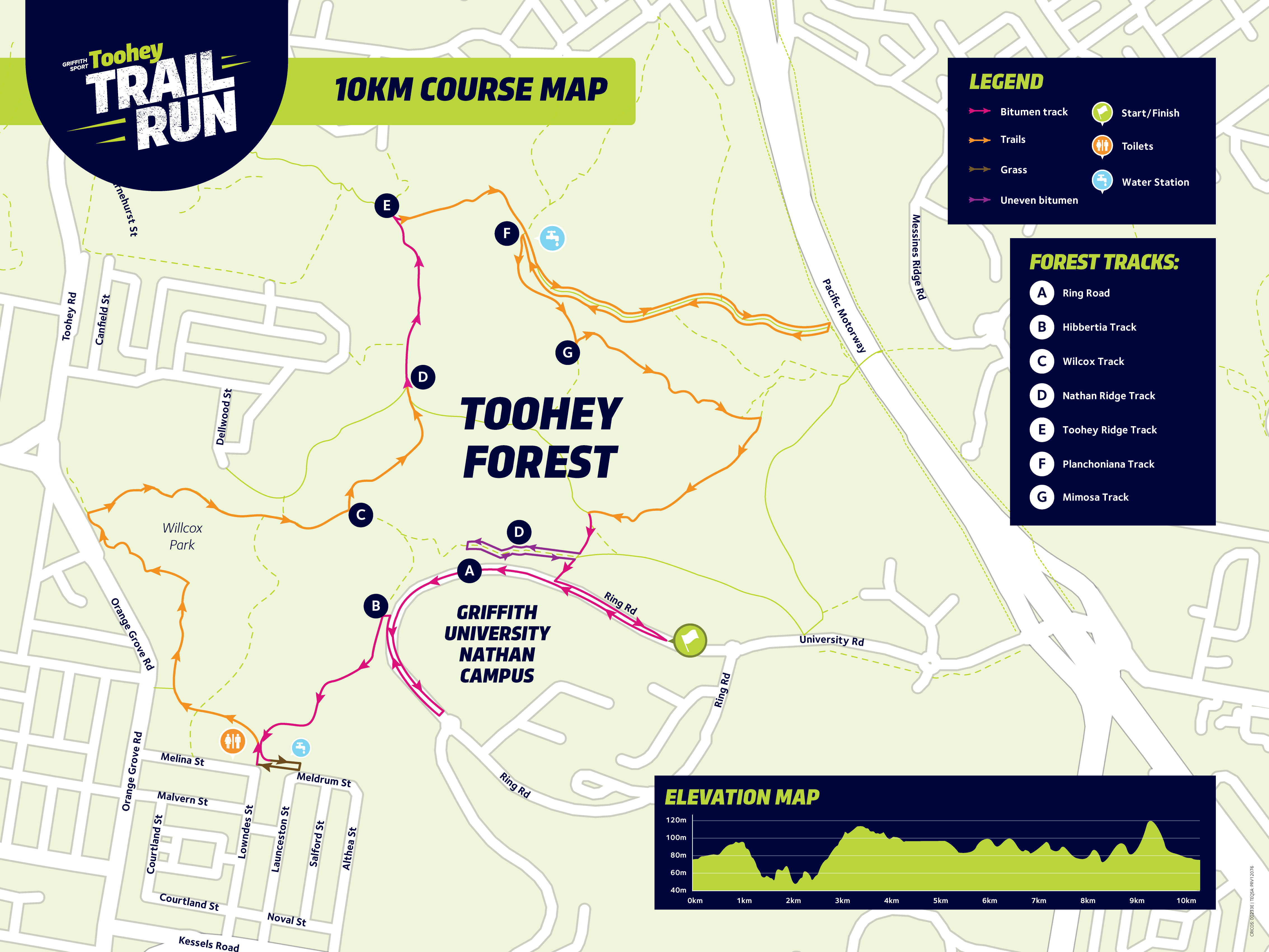 Toohey Trail Run 2024 - 10km Course Map