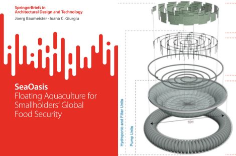 Collage of simple book cover with solid colour and text, and an image of a scientific diagram