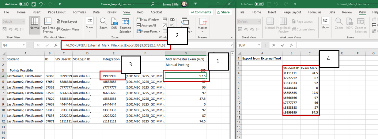 Excel spreadsheet highlighting listed steps