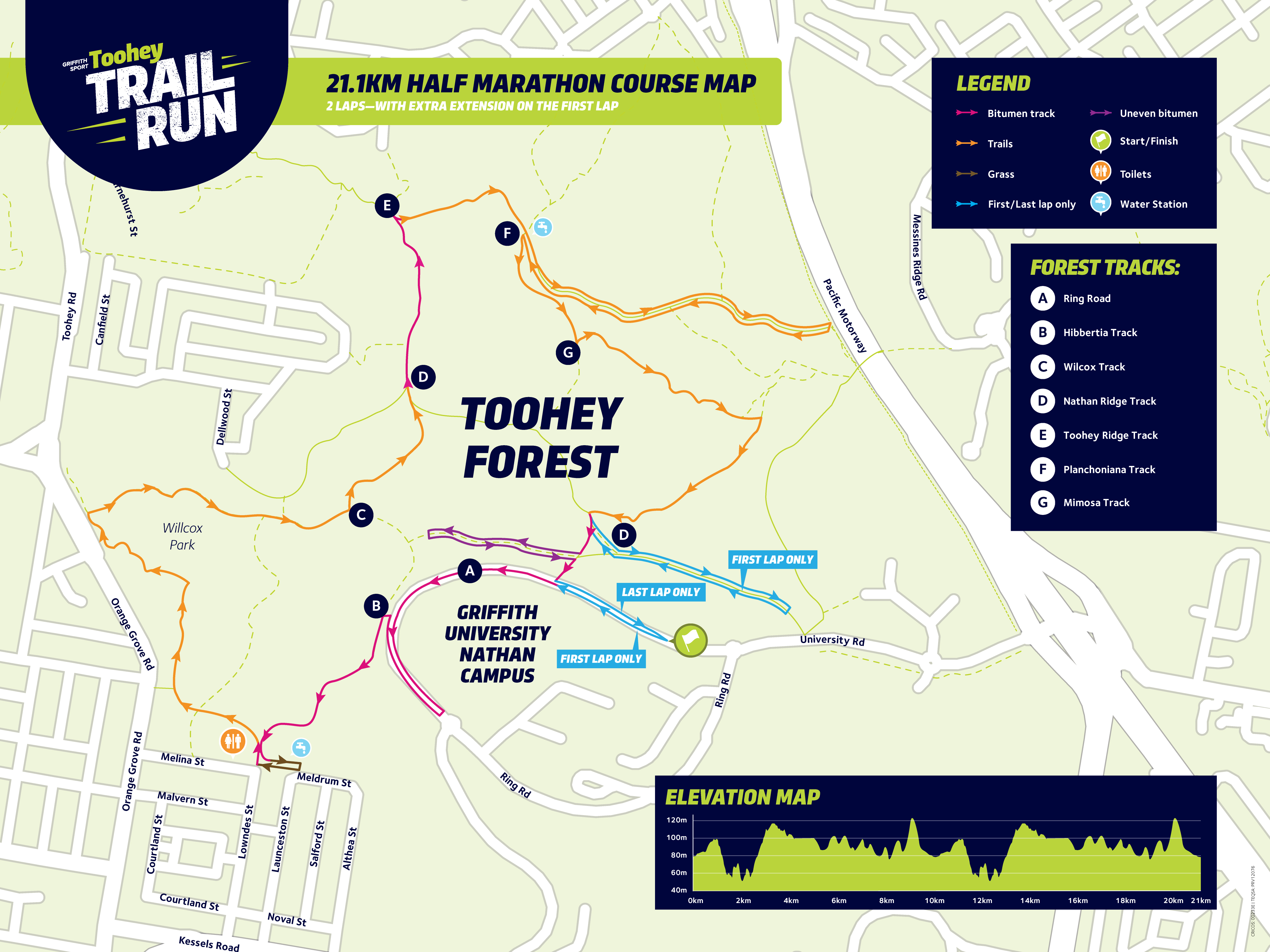 Toohey Trail Run 2024 - 21.1km Course Map