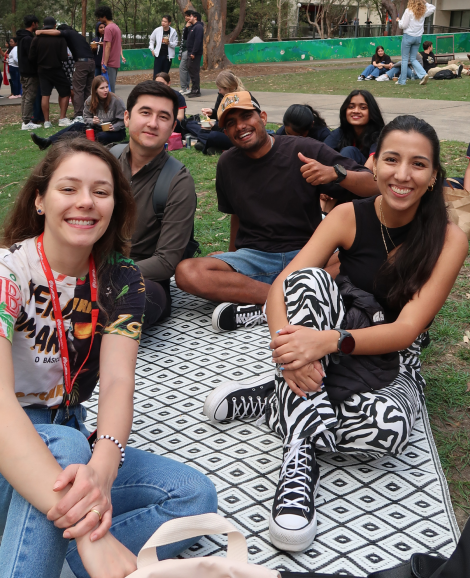 Students sitting on the lawn