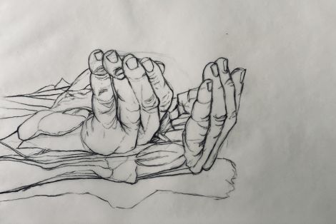 Sonya G Peters, Persected Hands, 2019 Charcoal on mylar, 2019, 27 x 42cm