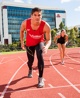 runner ready to go on an athletic field