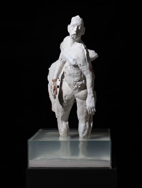 Jacques van der Merwe, Selfportret/Self-portrait (Rebeginning), 2020. Plaster of Paris, cotton wool, bandages, water, beeswax, acrylic, 52cm x 52cm x 100cm.