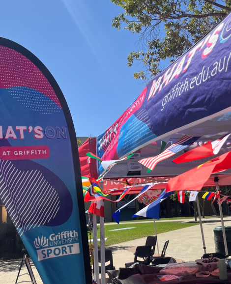 What's On tent with international flags 