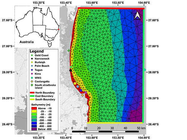 Graph modelling waves with map of Australia