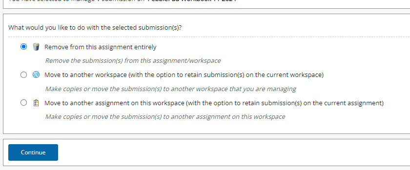 ATLAS Remove and Continue buttons on Manage Submissions page